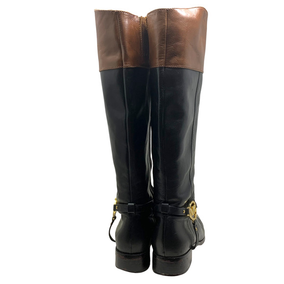 Michael Kors Leather Riding Equestrian Knee Boots AA13G Black & Tan Sz 10 READ - Picture 8 of 13